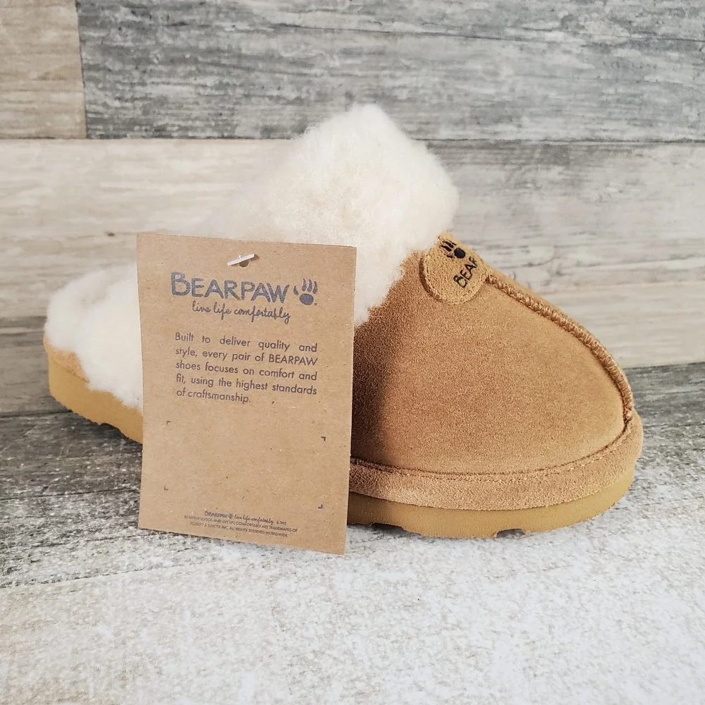 Bearpaw Loki Kids Slippers Sz 13‎ M Iced Coffee Suede Comfort Slip On Round Toe